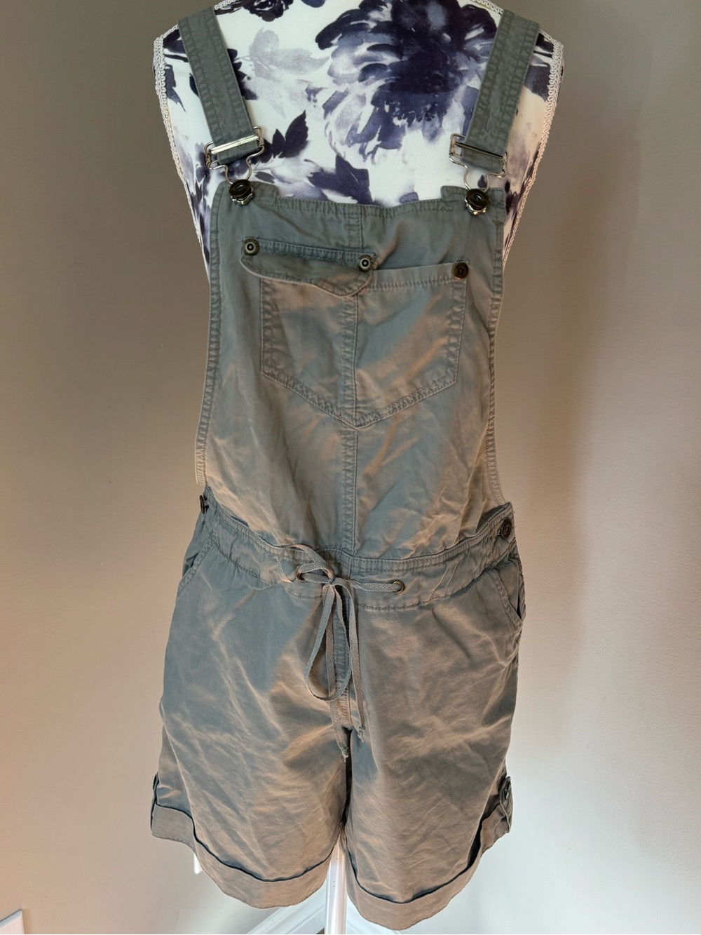 Y2K Digit@l Sage Green Short Overalls with Drawstring Waist